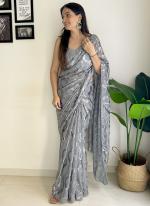 Georgette Grey Party Wear Sequins Work Saree